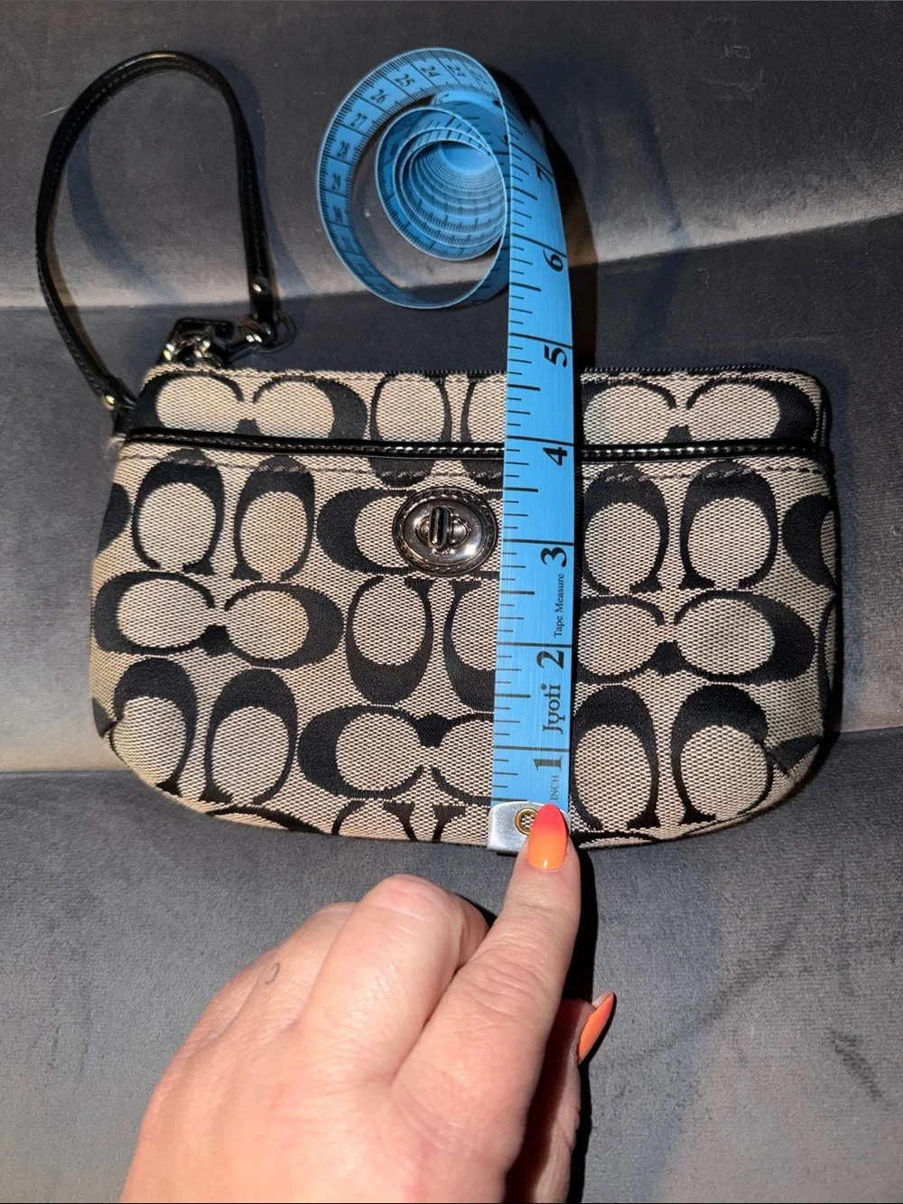 Coach Black and Tan Signature Wristlet with Turn-Lock